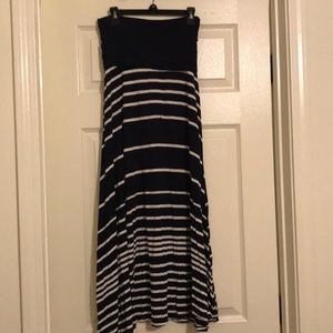 Navy blue and white striped maxi skirt